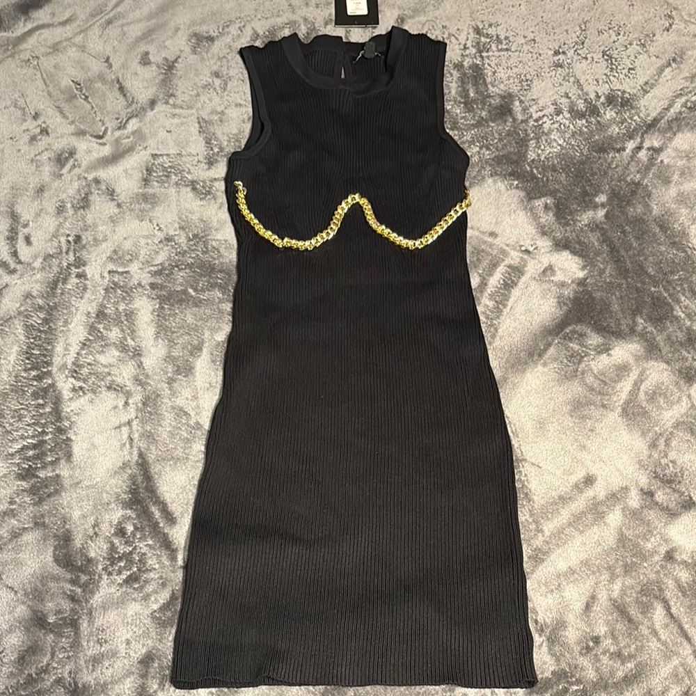 Fashion Nova Black and Gold chain dress